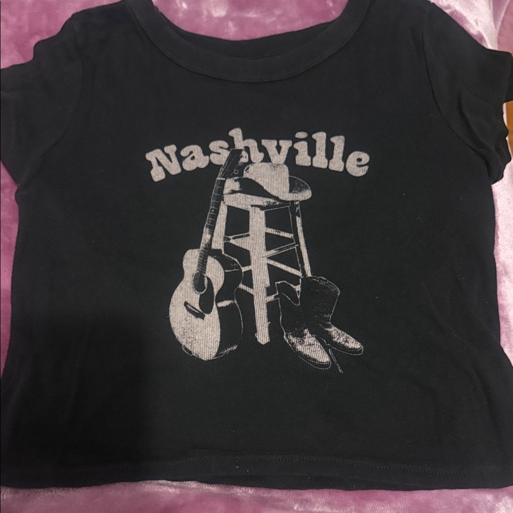 Brandy Melville Black Nashville Graphic Crop Top